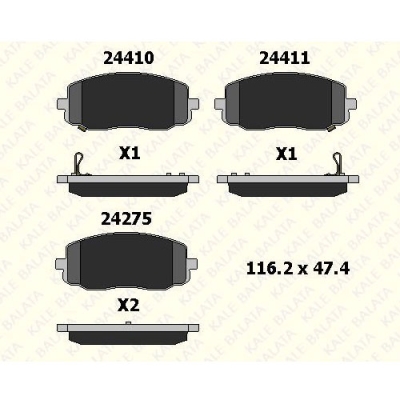 KALE B 24275 168 05 Hyundai i20 2008-2015 i10 2008-2011 Kia Picanto 2004-2011 Ön Fren Balata Set